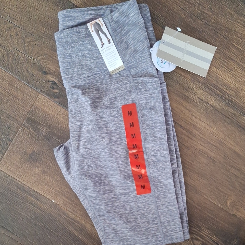 NWT Mondetta Grey Purple High Waisted Luxury Performance Leggings with Pockets